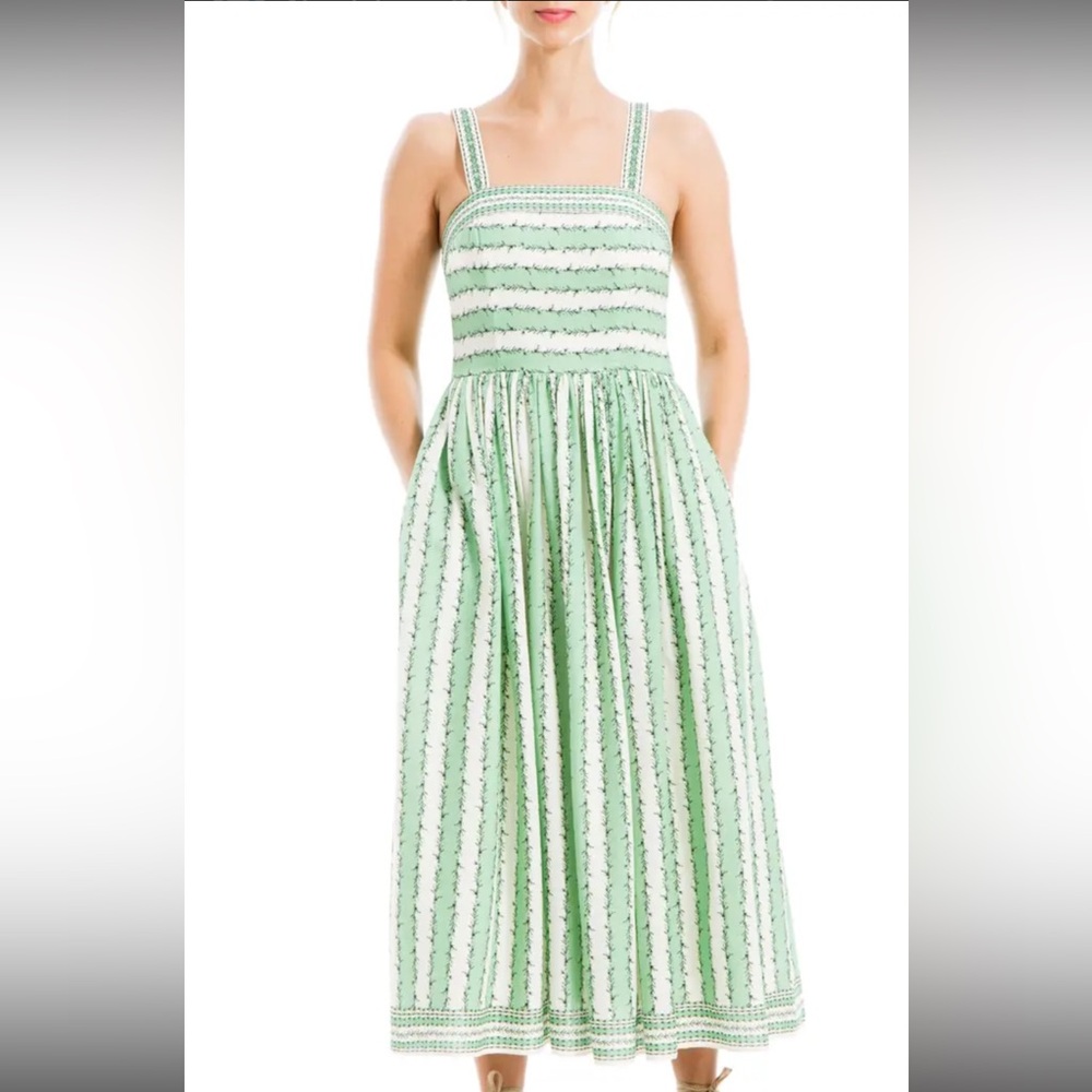 Max Studio Green and Cream Textured Dress